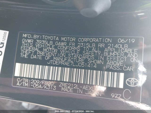 Photo 8 VIN: JTDEPRAE7LJ051414 - TOYOTA COROLLA 