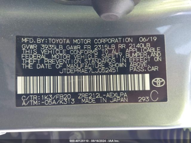 Photo 8 VIN: JTDEPRAE7LJ052451 - TOYOTA COROLLA 