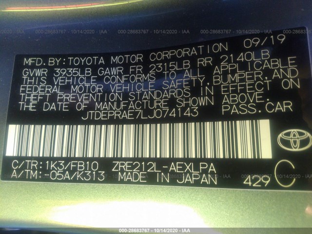 Photo 8 VIN: JTDEPRAE7LJ074143 - TOYOTA COROLLA 