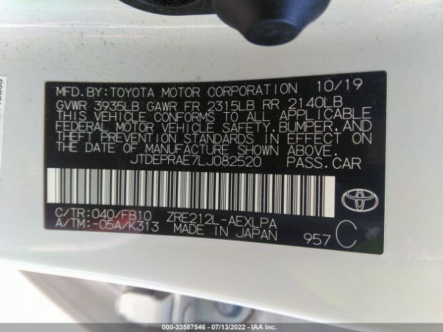 Photo 8 VIN: JTDEPRAE7LJ082520 - TOYOTA COROLLA 