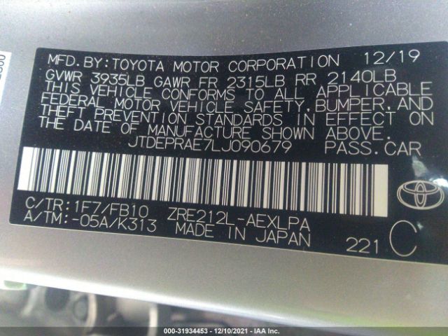 Photo 8 VIN: JTDEPRAE7LJ090679 - TOYOTA COROLLA 