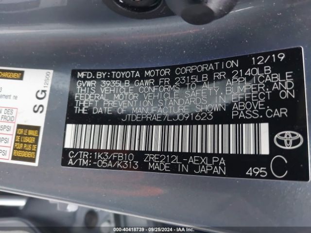 Photo 8 VIN: JTDEPRAE7LJ091623 - TOYOTA COROLLA 