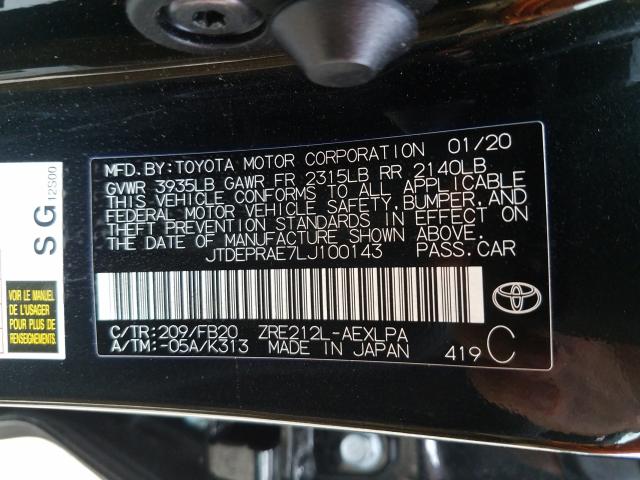 Photo 9 VIN: JTDEPRAE7LJ100143 - TOYOTA COROLLA LE 