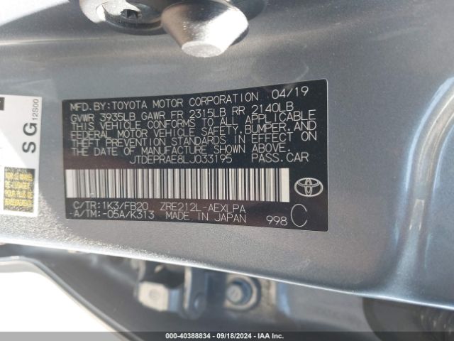 Photo 8 VIN: JTDEPRAE8LJ033195 - TOYOTA COROLLA 