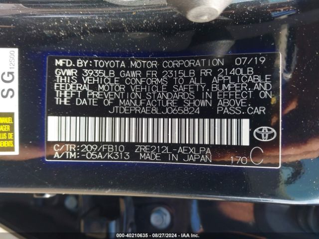 Photo 8 VIN: JTDEPRAE8LJ065824 - TOYOTA COROLLA 