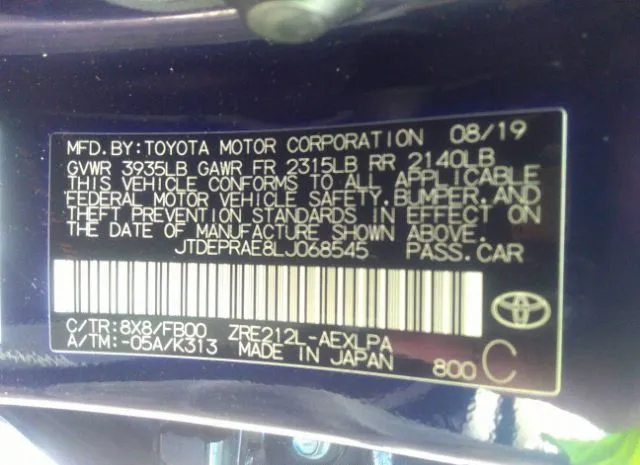 Photo 8 VIN: JTDEPRAE8LJ068545 - TOYOTA COROLLA 