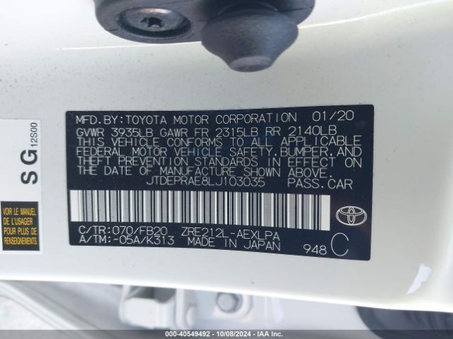 Photo 8 VIN: JTDEPRAE8LJ103035 - TOYOTA COROLLA 