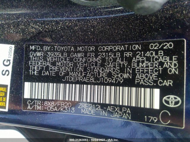 Photo 8 VIN: JTDEPRAE8LJ109479 - TOYOTA COROLLA 