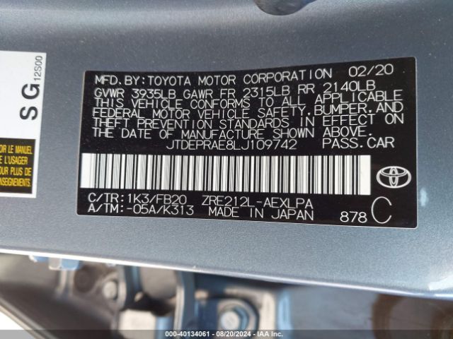 Photo 8 VIN: JTDEPRAE8LJ109742 - TOYOTA COROLLA 