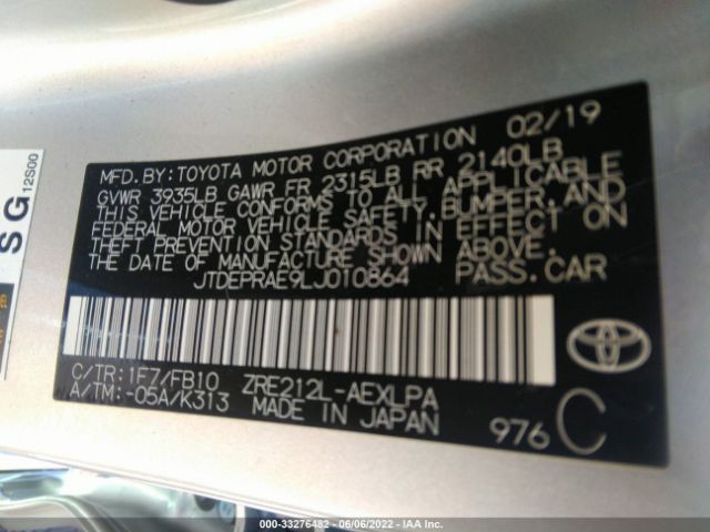 Photo 8 VIN: JTDEPRAE9LJ010864 - TOYOTA COROLLA 