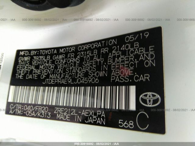 Photo 8 VIN: JTDEPRAE9LJ045906 - TOYOTA COROLLA 