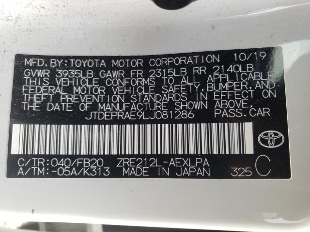 Photo 9 VIN: JTDEPRAE9LJ081286 - TOYOTA COROLLA LE 