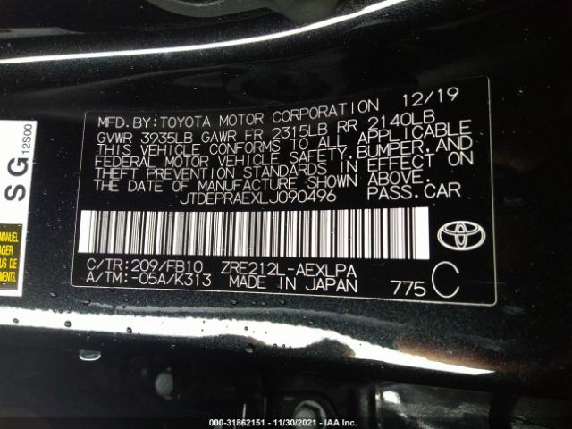 Photo 8 VIN: JTDEPRAEXLJ090496 - TOYOTA COROLLA 