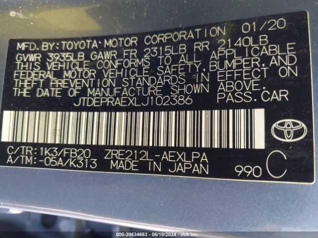 Photo 8 VIN: JTDEPRAEXLJ102386 - TOYOTA COROLLA 