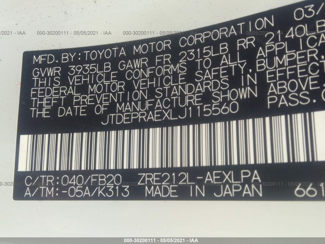 Photo 8 VIN: JTDEPRAEXLJ115560 - TOYOTA COROLLA 