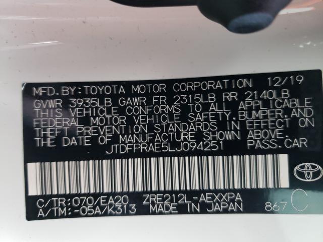 Photo 9 VIN: JTDFPRAE5LJ094251 - TOYOTA COROLLA XL 