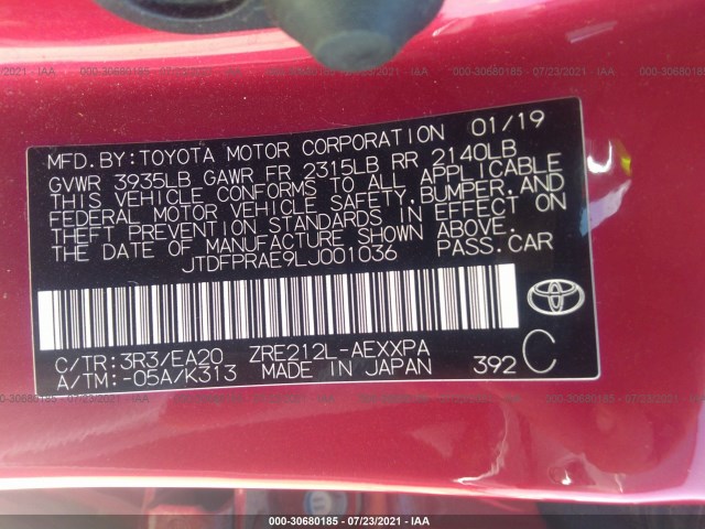 Photo 8 VIN: JTDFPRAE9LJ001036 - TOYOTA COROLLA 