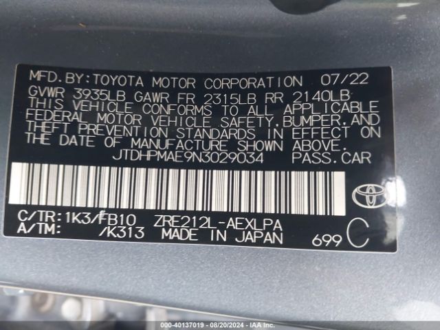 Photo 8 VIN: JTDHPMAE9N3029034 - TOYOTA COROLLA 