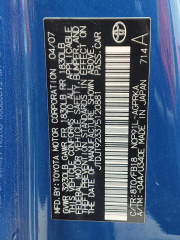 Photo 11 VIN: JTDJT923375120881 - TOYOTA YARIS 