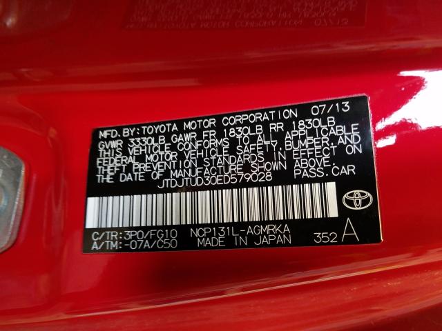 Photo 9 VIN: JTDJTUD30ED579028 - TOYOTA YARIS 