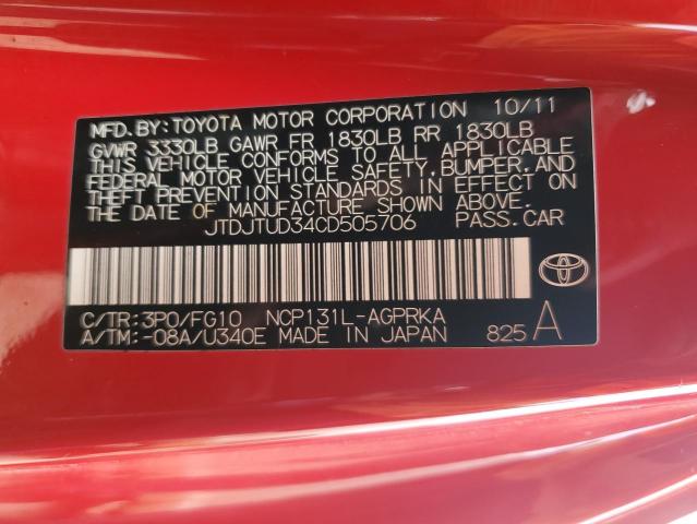 Photo 11 VIN: JTDJTUD34CD505706 - TOYOTA YARIS 