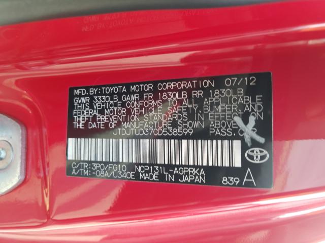 Photo 9 VIN: JTDJTUD37CD538599 - TOYOTA YARIS 