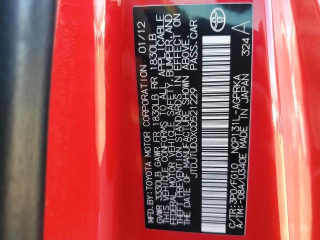 Photo 11 VIN: JTDJTUD3XCD521229 - TOYOTA YARIS 