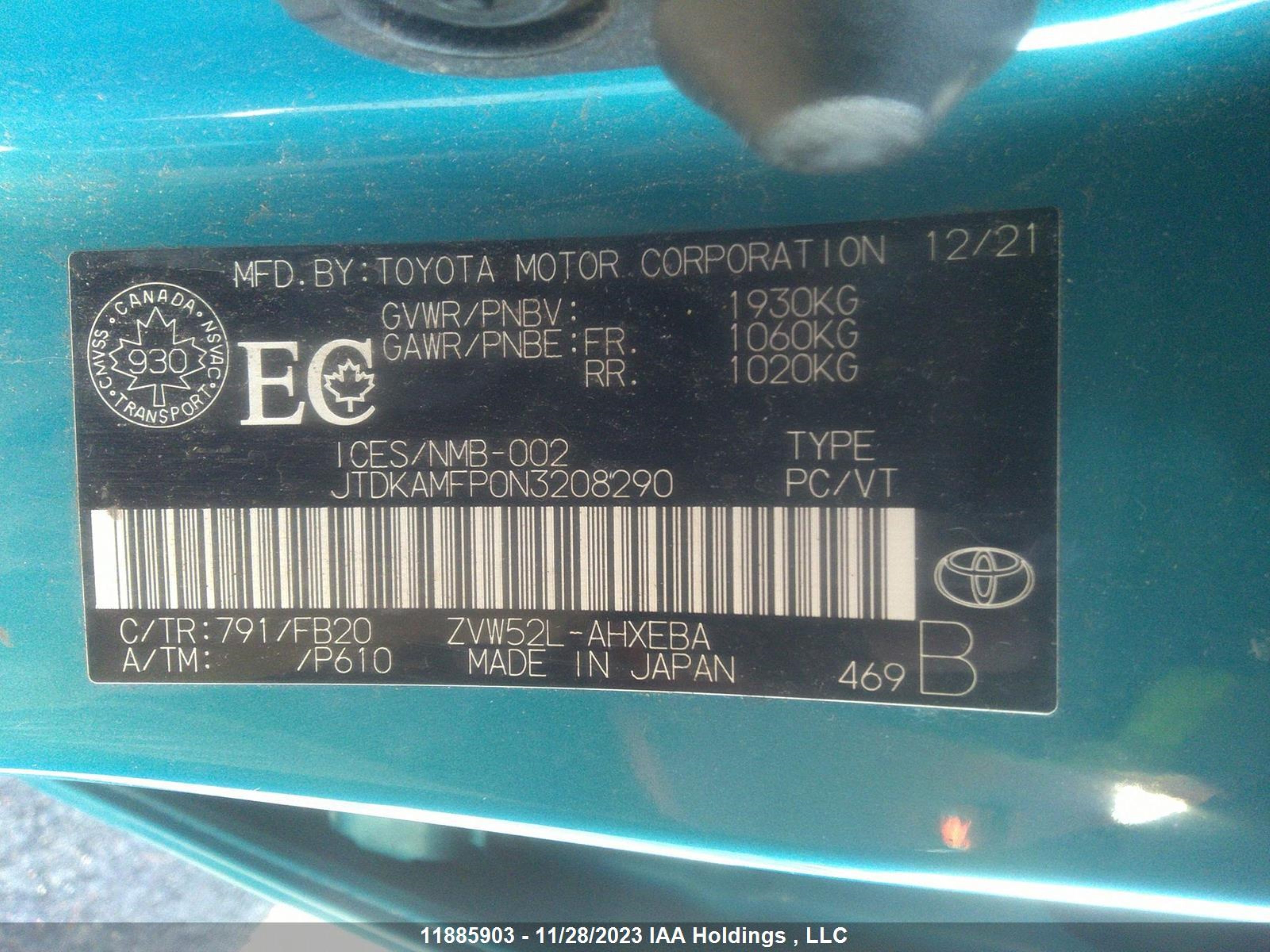 Photo 8 VIN: JTDKAMFP0N3208290 - TOYOTA PRIUS 