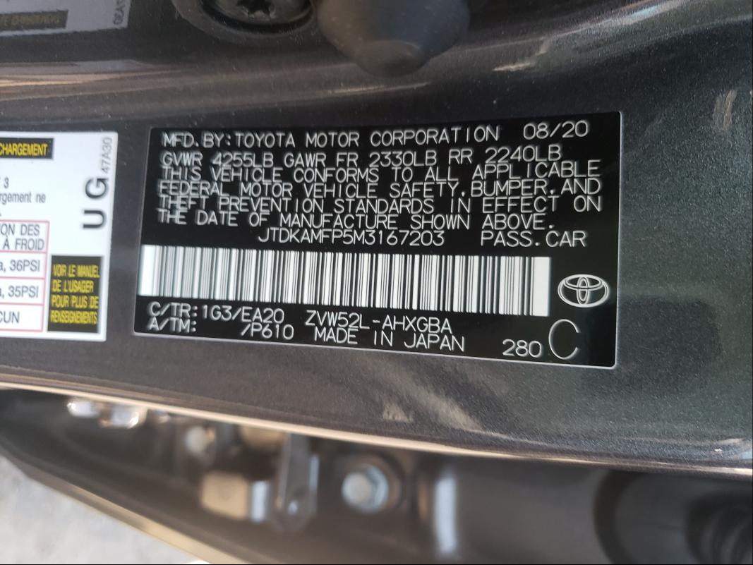 Photo 9 VIN: JTDKAMFP5M3167203 - TOYOTA PRIUS PRIM 