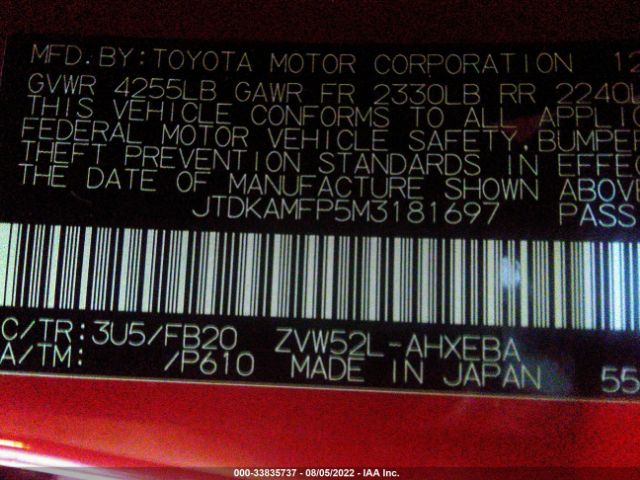 Photo 8 VIN: JTDKAMFP5M3181697 - TOYOTA PRIUS PRIME 