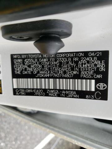 Photo 11 VIN: JTDKAMFP7M3194807 - TOYOTA PRIUS PRIM 