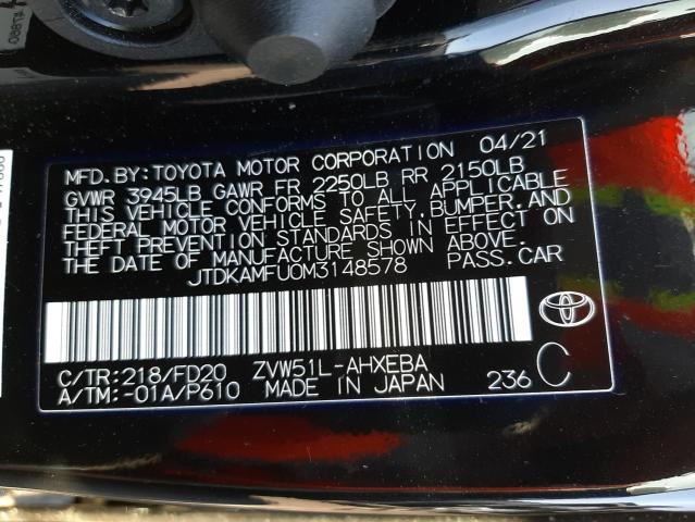 Photo 9 VIN: JTDKAMFU0M3148578 - TOYOTA PRIUS SPEC 