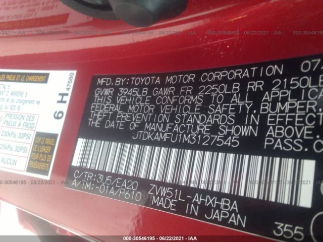 Photo 8 VIN: JTDKAMFU1M3127545 - TOYOTA PRIUS 