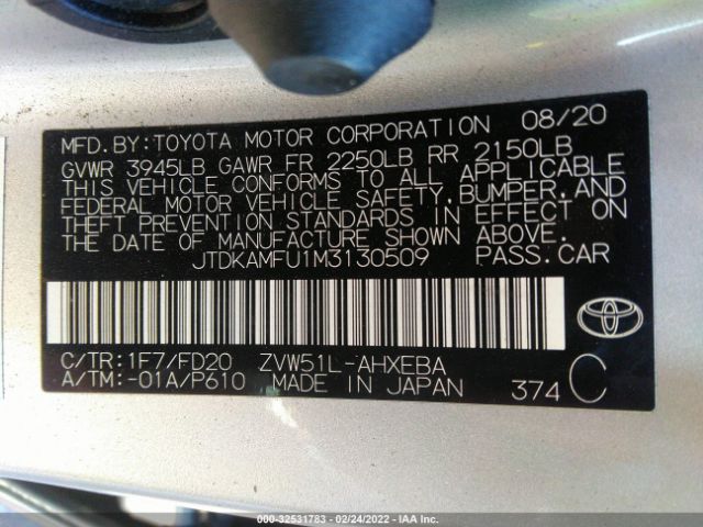 Photo 8 VIN: JTDKAMFU1M3130509 - TOYOTA PRIUS 