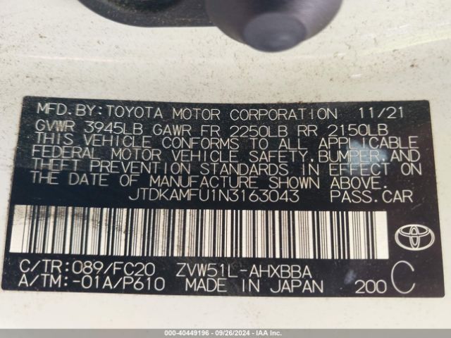 Photo 8 VIN: JTDKAMFU1N3163043 - TOYOTA PRIUS 