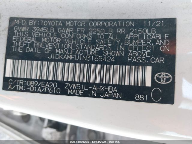 Photo 8 VIN: JTDKAMFU1N3165424 - TOYOTA PRIUS 