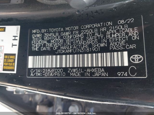 Photo 8 VIN: JTDKAMFU1N3181901 - TOYOTA PRIUS 