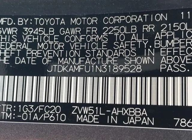 Photo 8 VIN: JTDKAMFU1N3189528 - TOYOTA PRIUS 