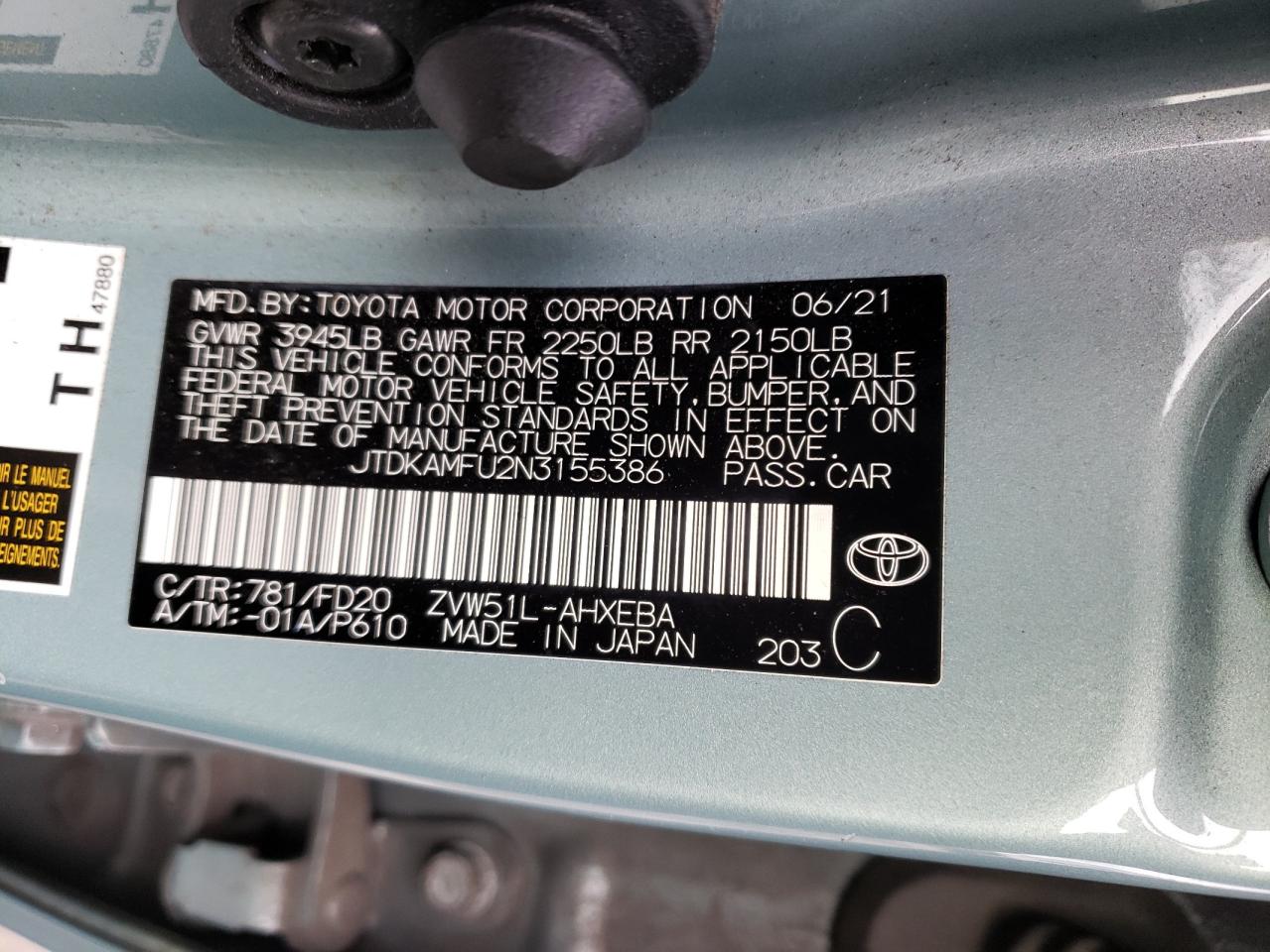 Photo 13 VIN: JTDKAMFU2N3155386 - TOYOTA PRIUS 