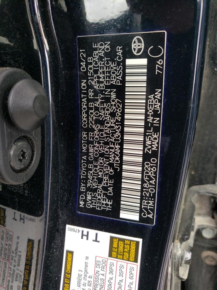 Photo 12 VIN: JTDKAMFU3M3149627 - TOYOTA PRIUS 