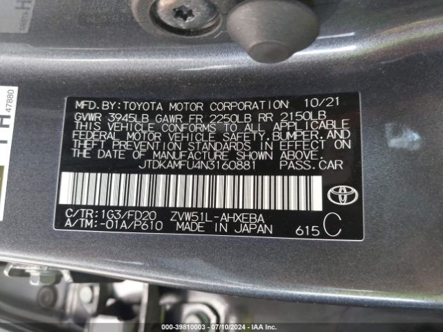 Photo 8 VIN: JTDKAMFU4N3160881 - TOYOTA PRIUS 