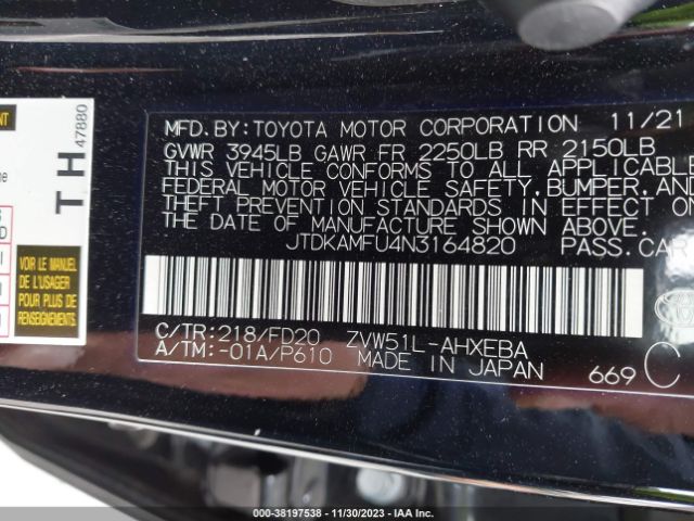 Photo 8 VIN: JTDKAMFU4N3164820 - TOYOTA PRIUS 