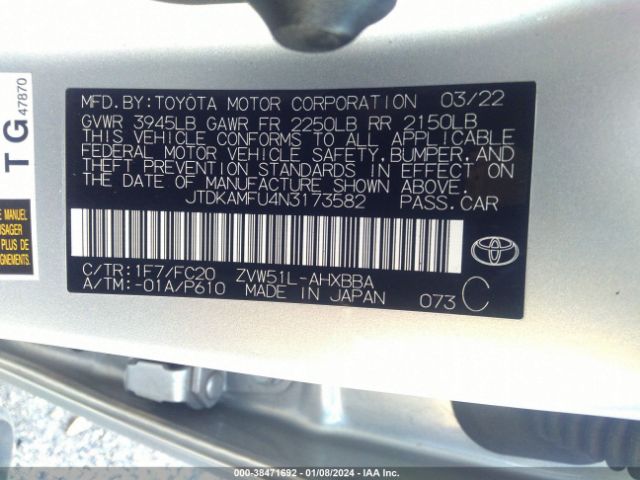 Photo 8 VIN: JTDKAMFU4N3173582 - TOYOTA PRIUS 