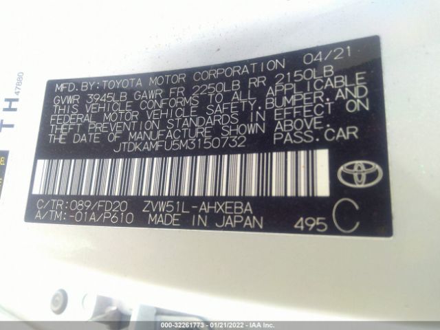 Photo 8 VIN: JTDKAMFU5M3150732 - TOYOTA PRIUS 