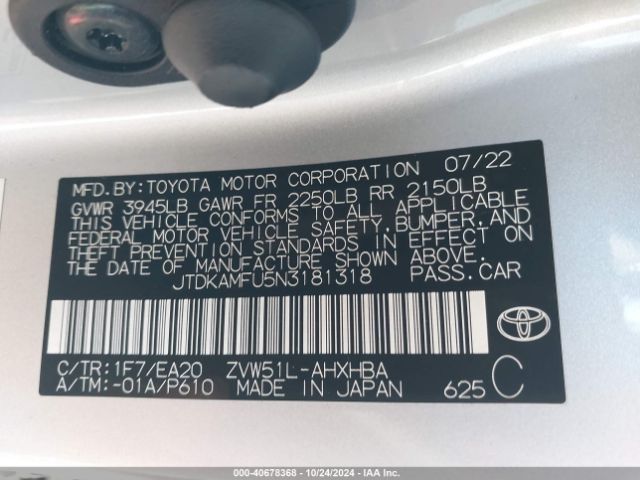 Photo 8 VIN: JTDKAMFU5N3181318 - TOYOTA PRIUS 