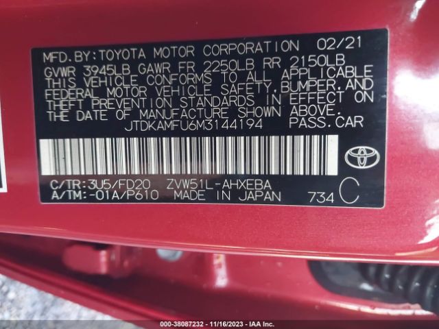 Photo 8 VIN: JTDKAMFU6M3144194 - TOYOTA PRIUS 