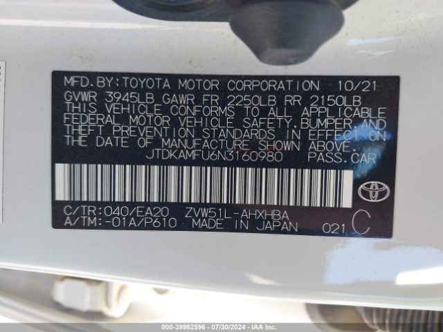 Photo 8 VIN: JTDKAMFU6N3160980 - TOYOTA PRIUS 