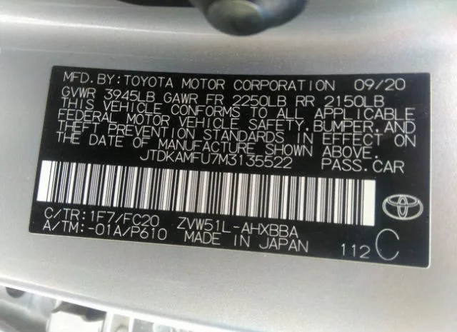 Photo 8 VIN: JTDKAMFU7M3135522 - TOYOTA PRIUS 