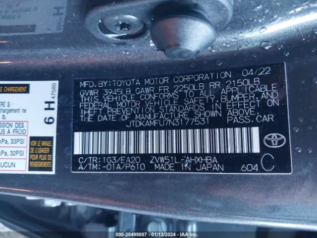 Photo 8 VIN: JTDKAMFU7N3177531 - TOYOTA PRIUS 