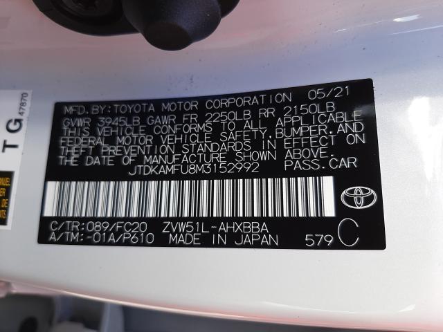 Photo 9 VIN: JTDKAMFU8M3152992 - TOYOTA PRIUS SPEC 